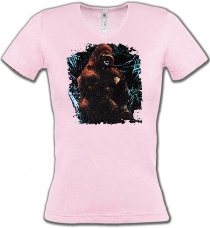 T-Shirts Col V Femmes Singe Gorille