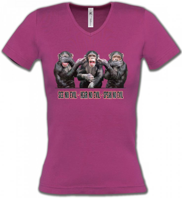 T-Shirts Col V Femmes Signes astrologiques 3 Chimpanzés
