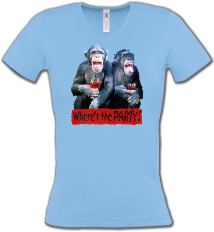 T-Shirts Col V Femmes Singe 2 Chimpanzés