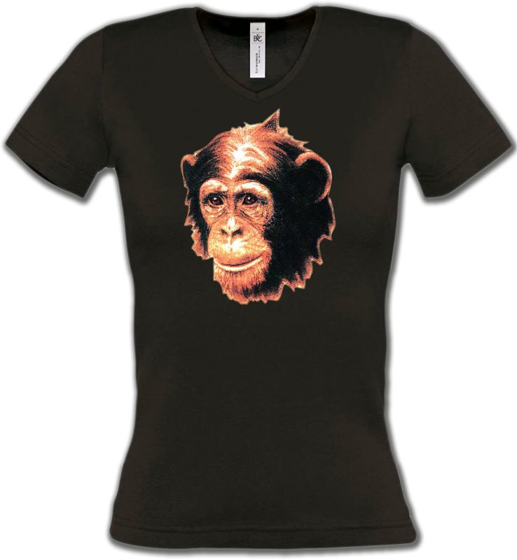 T-Shirts Col V Femmes Singe 1 Chimpanzé