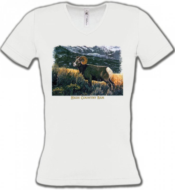 T-Shirts Col V Femmes Bélier Bélier sauvage (mouflon)