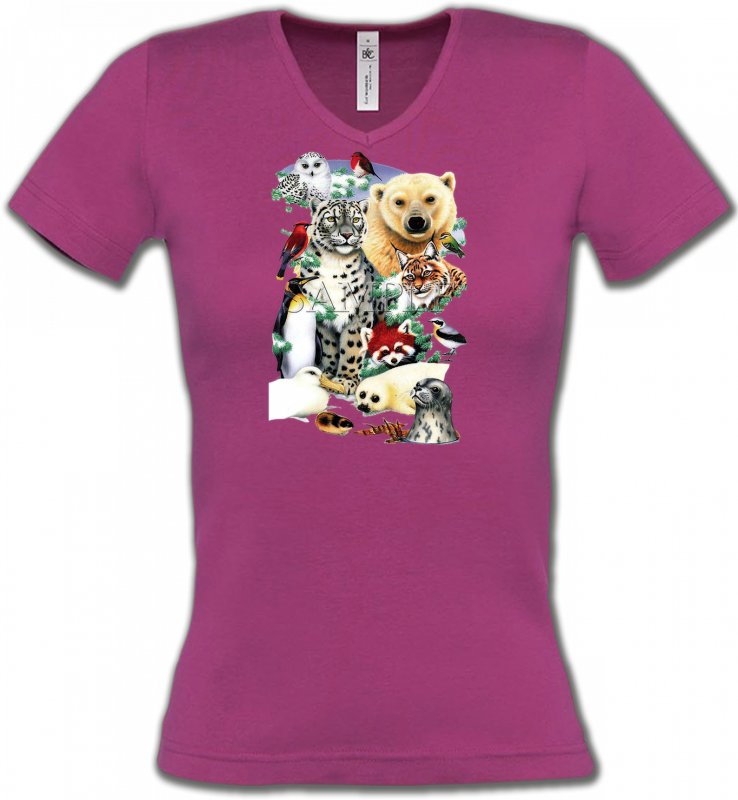 T-Shirts Col V Femmes Animaux mixte Divers animaux