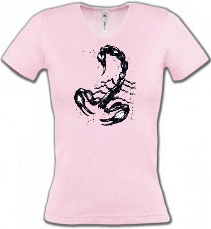 T-Shirts Col V Femmes Arachnides Scorpion (F2)