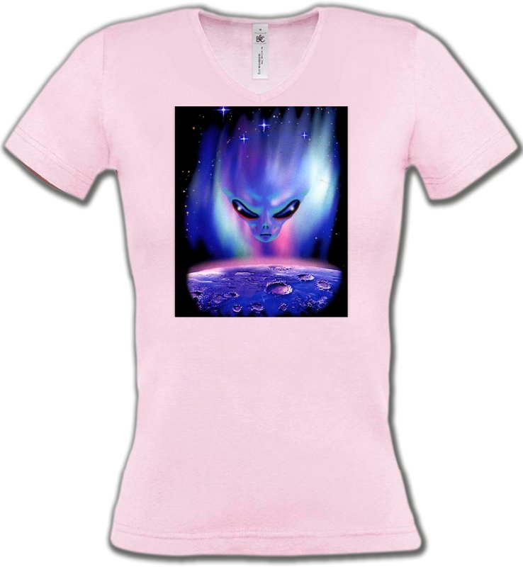T-Shirts Col V Femmes Planètes et Aliens Planete et Alien