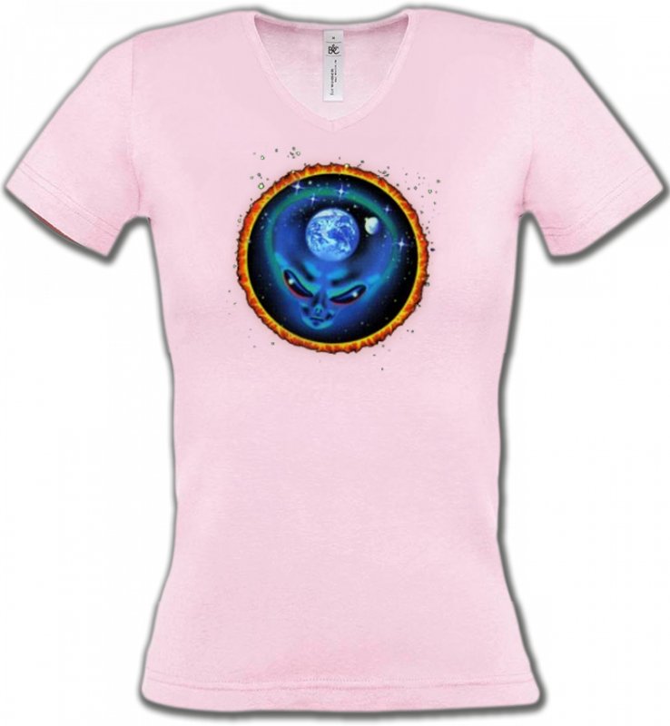 T-Shirts Col V Femmes Planètes et Aliens Alien et Planete