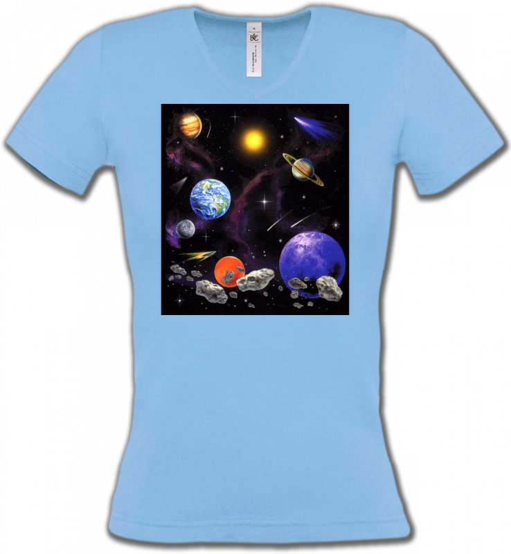 T-Shirts Col V Femmes Planètes et Aliens Planètes