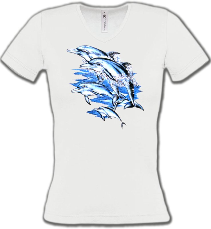 T-Shirts Col V Femmes Aquatique Saut de dauphins