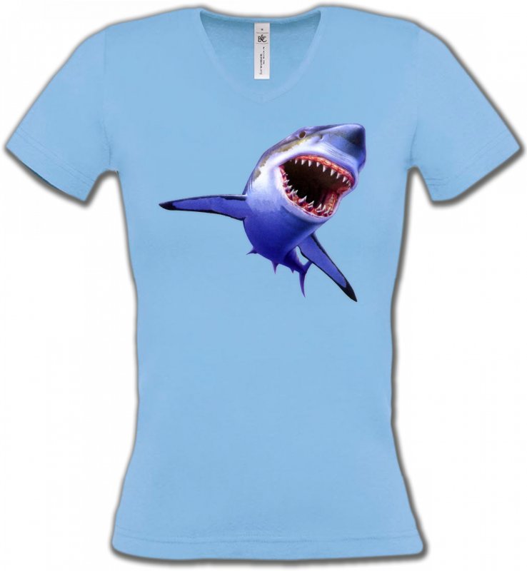 T-Shirts Col V Femmes Aquatique Requin