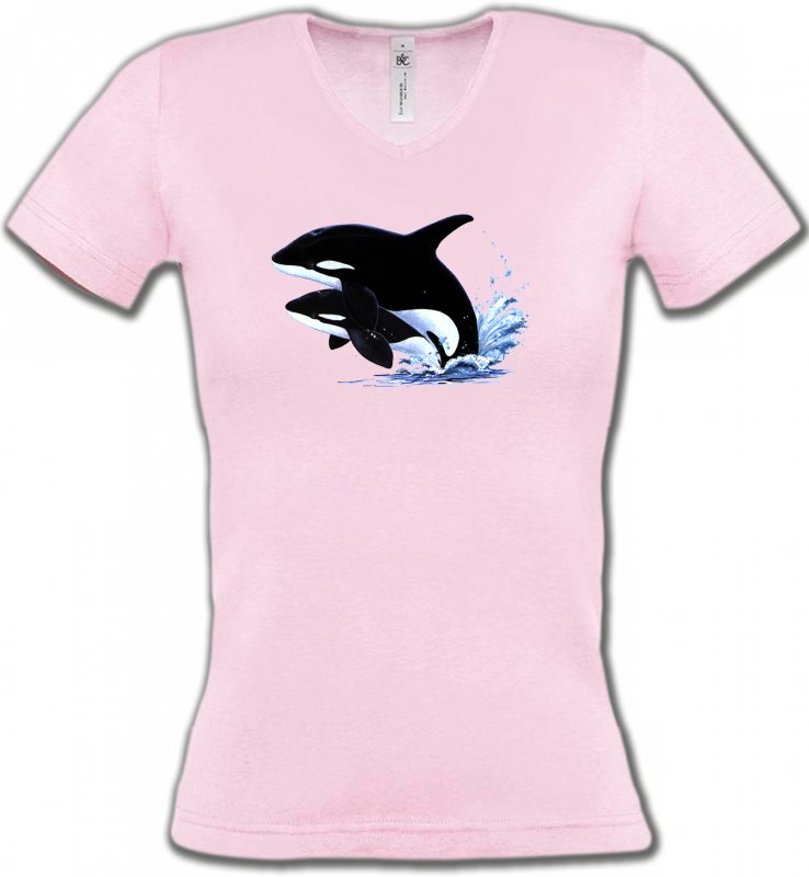 T-Shirts Col V Femmes Aquatique Orques