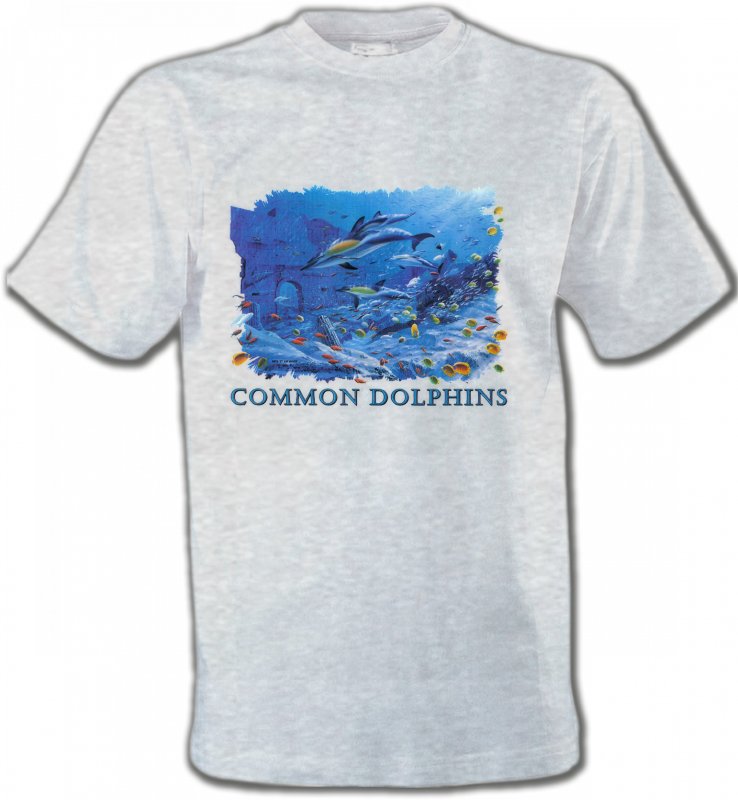 T-Shirts Col Rond Unisexe Aquatique Dauphins qui chassent un banc de poisson (K2)