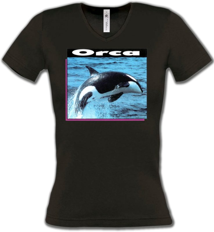 T-Shirts Col V Femmes Aquatique Orque (I3)