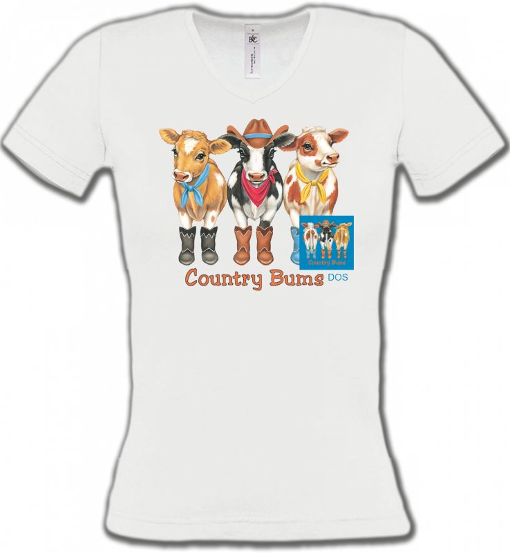 T-Shirts Col V Femmes Devant/derrière Vache (FV1)