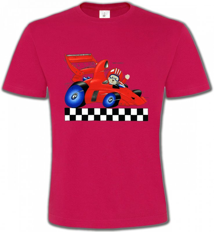 T-Shirts Col Rond Unisexe Enfants Nounours dans voiture de course (K2)