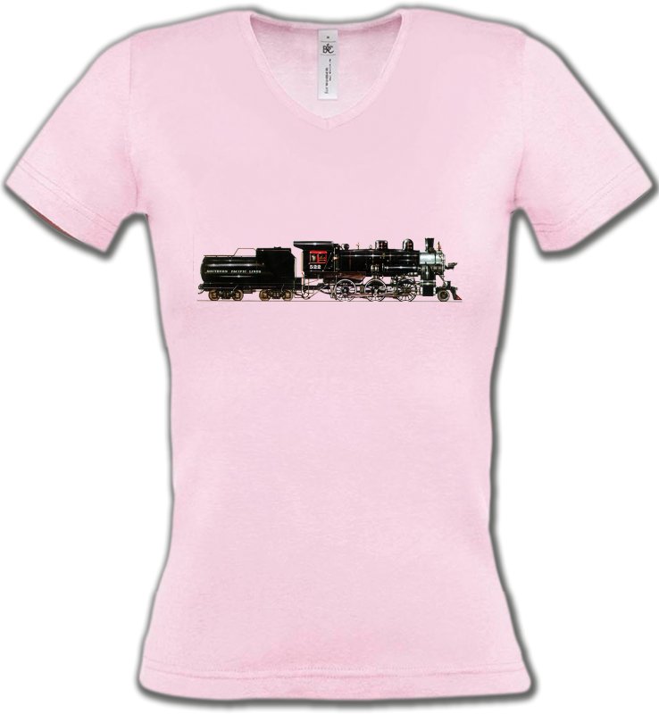 T-Shirts Col V Femmes Camions Train  Locomotive époque (G)