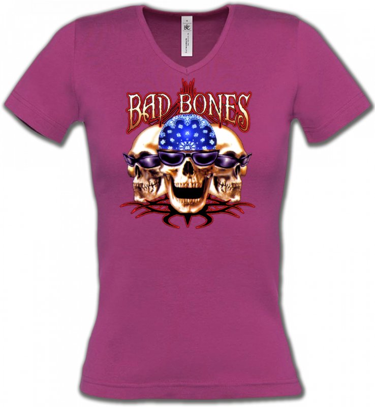 T-Shirts Col V Femmes Tribal Métal Celtique Bad Bones