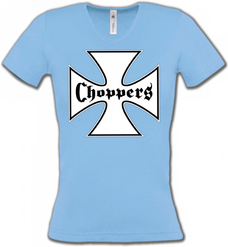 T-Shirts Col V Femmes Tribal Métal Celtique Croix Choppers blanche (Bikers)