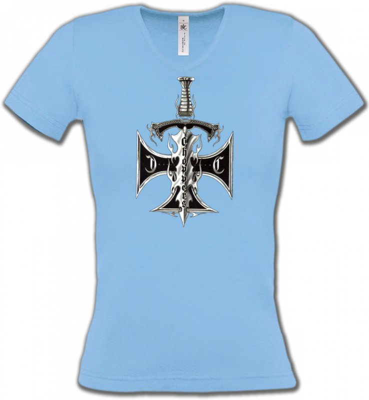 T-Shirts Col V Femmes Tribal Métal Celtique Dague et croix choppers (A3)