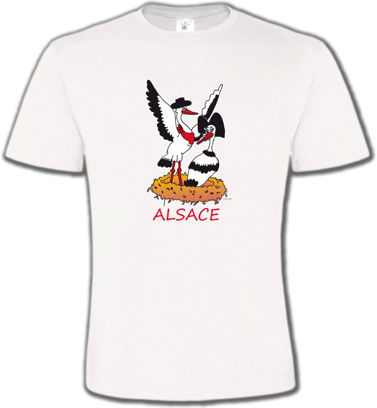 T-Shirts Col Rond Unisexe Alsace  souvenir Nid de Cigogne