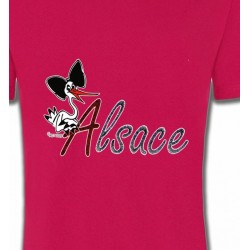 T-Shirts Alsace  souvenir Cigogne à la coiffe Alsacienne