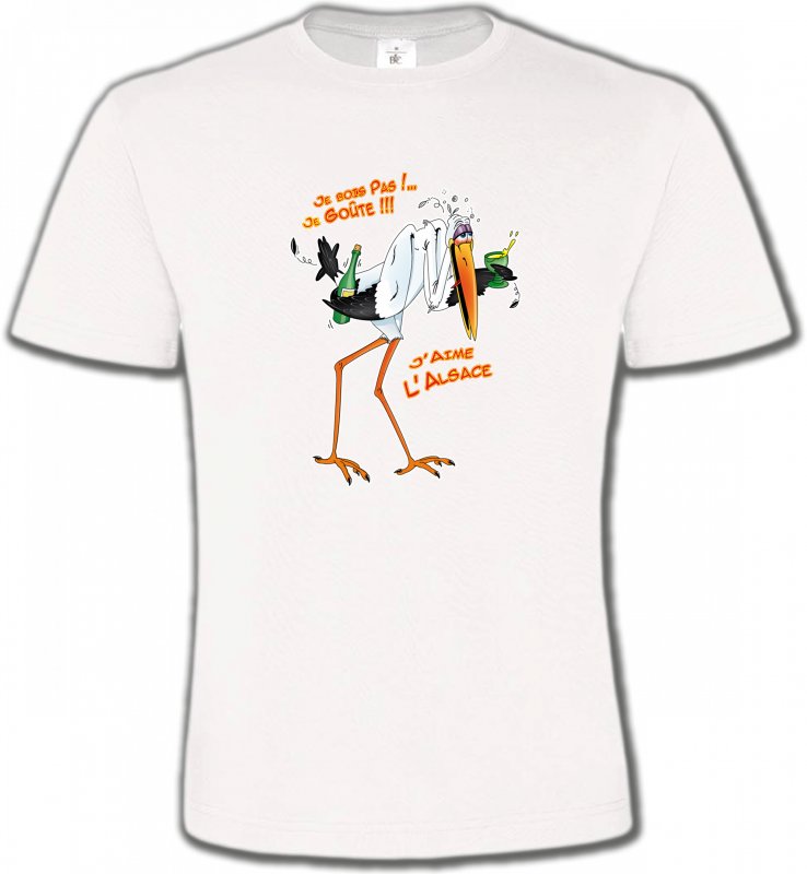 T-Shirts Col Rond Unisexe Humour/amour Cigogne J'aime l'Alsace