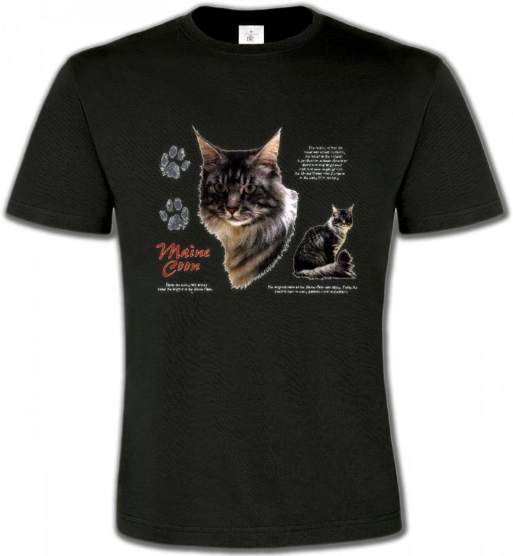 T-Shirts Col Rond Unisexe Races de chats Chat Maine Coon gris (M)