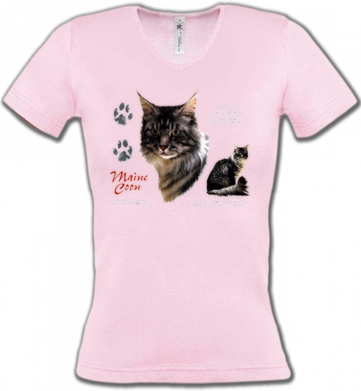 T-Shirts Col V Femmes Races de chats Chat Maine Coon gris (M)