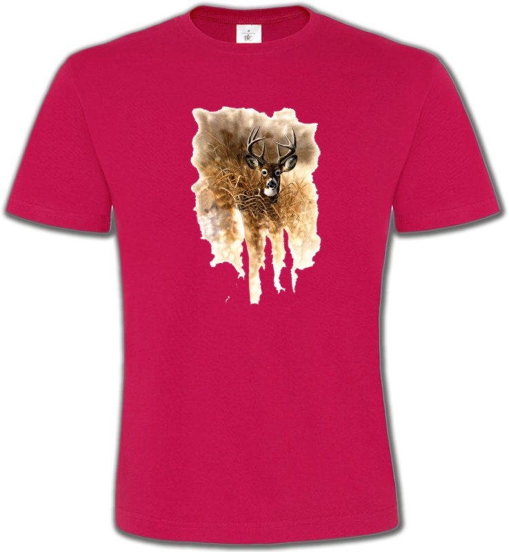 T-Shirts Col Rond Unisexe Chasse Cerf en forêt