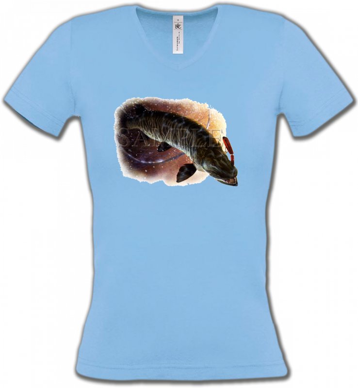 T-Shirts Col V Femmes Pêche Poisson brochet
