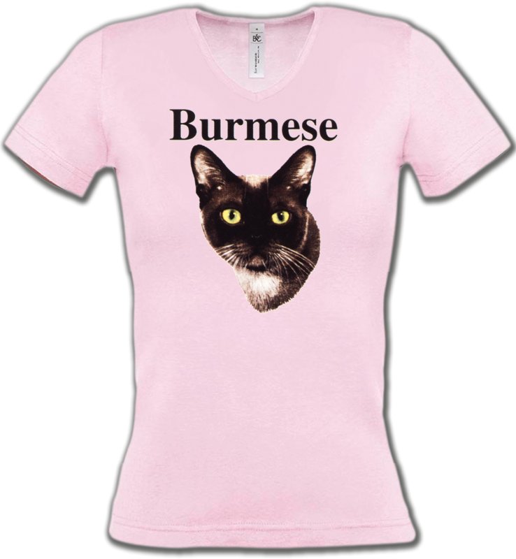 T-Shirts Col V Femmes Races de chats Chat Burmese