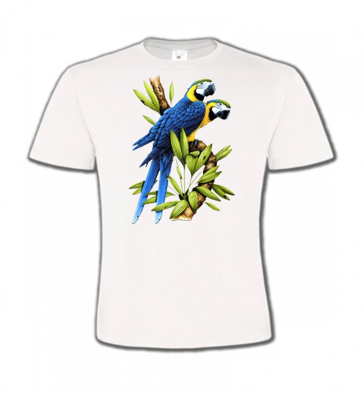 T-Shirts Col Rond Enfants oiseaux exotiques Couple de perroquet Ara ararauna bleu (R)