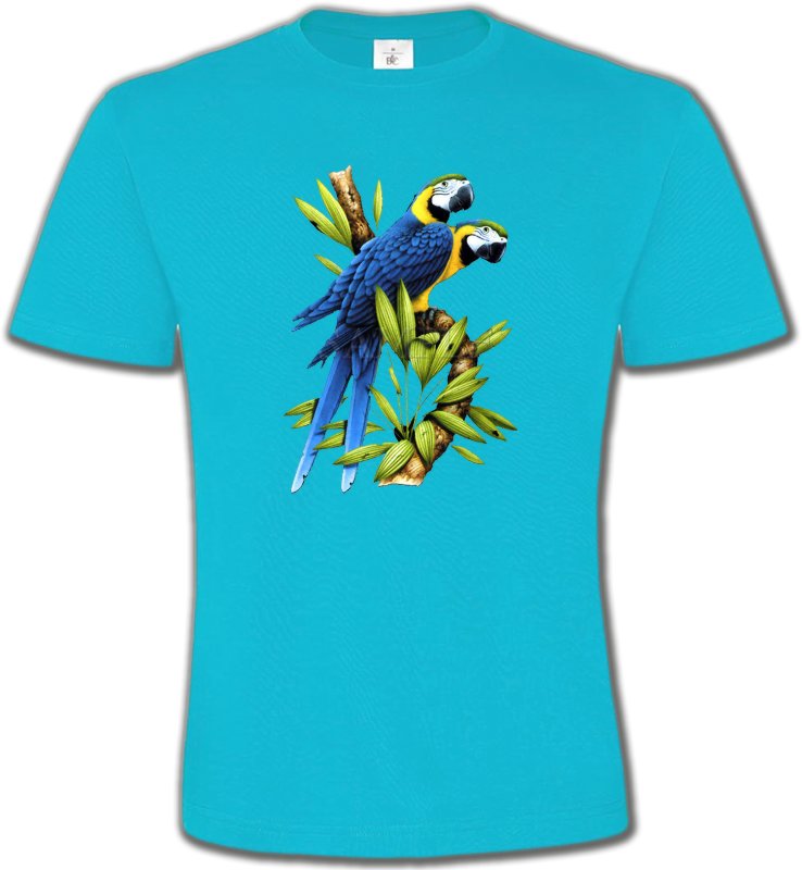 T-Shirts Col Rond Unisexe oiseaux exotiques Couple de perroquet Ara ararauna bleu (R)