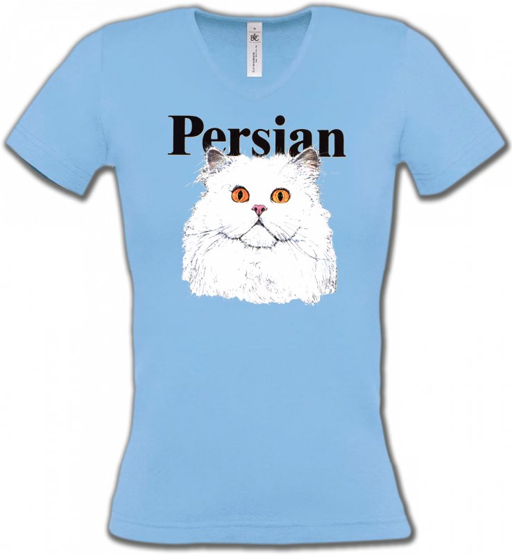 T-Shirts Col V Femmes Races de chats Chat Persan (H2)