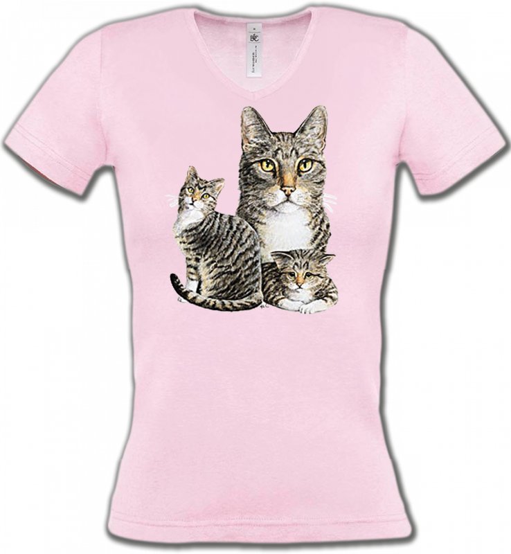 T-Shirts Col V Femmes Races de chats Chats tigré gris (M2)