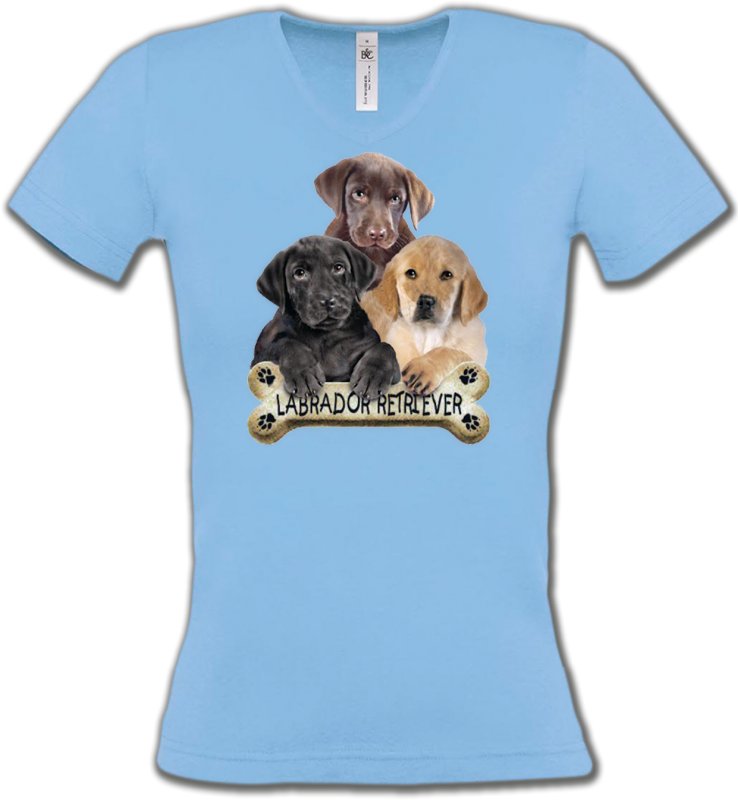 T-Shirts Col V Femmes Labrador Bébé labrador noir chocolat et sable (P)