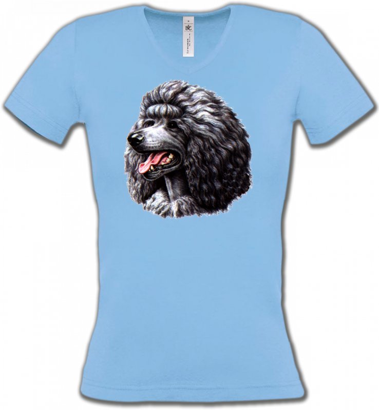 T-Shirts Col V Femmes Caniches Caniche noir (Q)