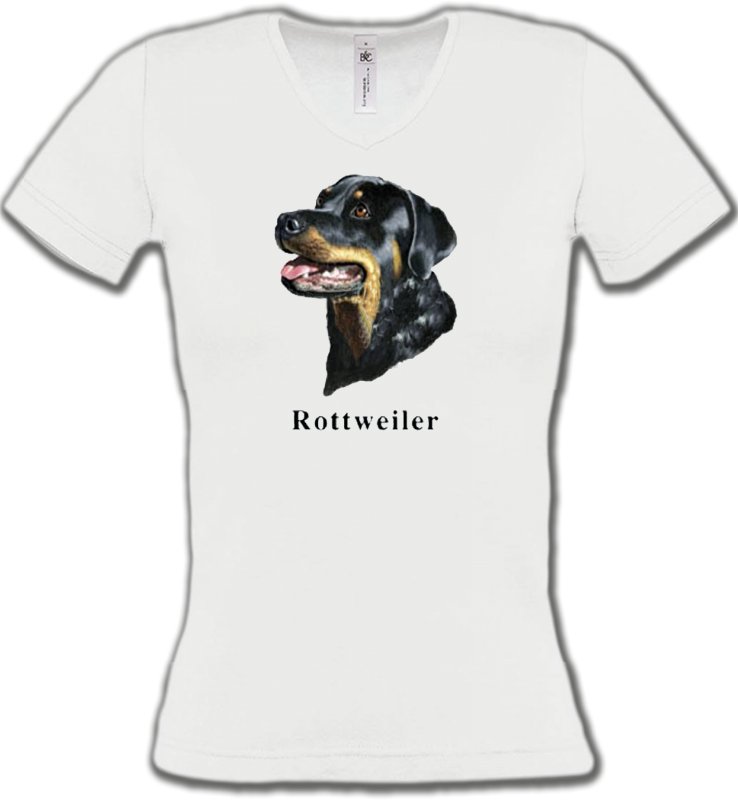 T-Shirts Col V Femmes Rottweiler Tête de Rottweiler (G)