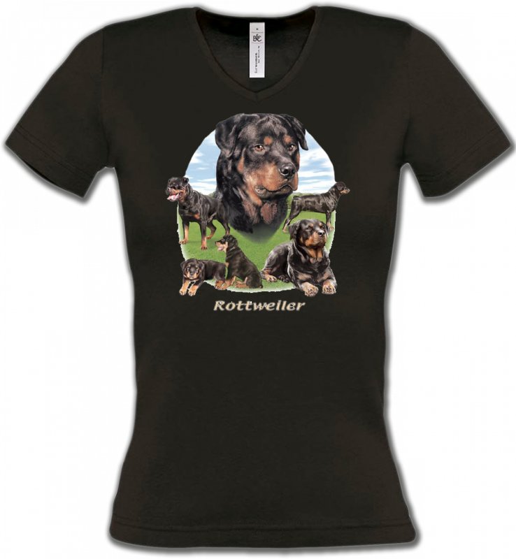 T-Shirts Col V Femmes Rottweiler Rottweiler Paysage (C)