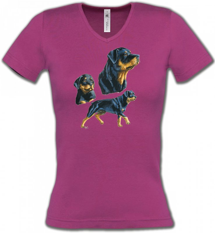 T-Shirts Col V Femmes Rottweiler Rottweiler (D)