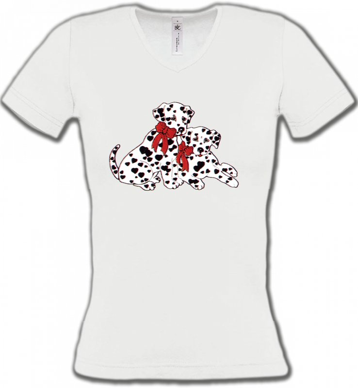 T-Shirts Col V Femmes Dalmatiens Bébés Dalmatiens (B)