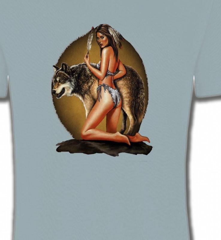 Loup avec indienne tenant une plume (Q)