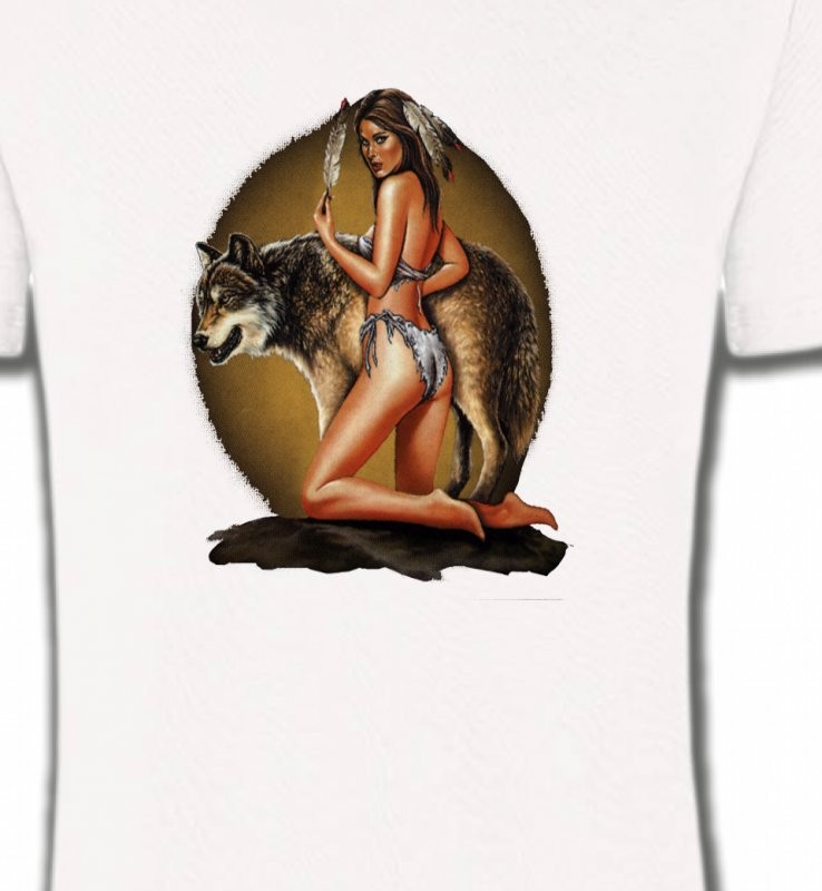 Loup avec indienne tenant une plume (Q)