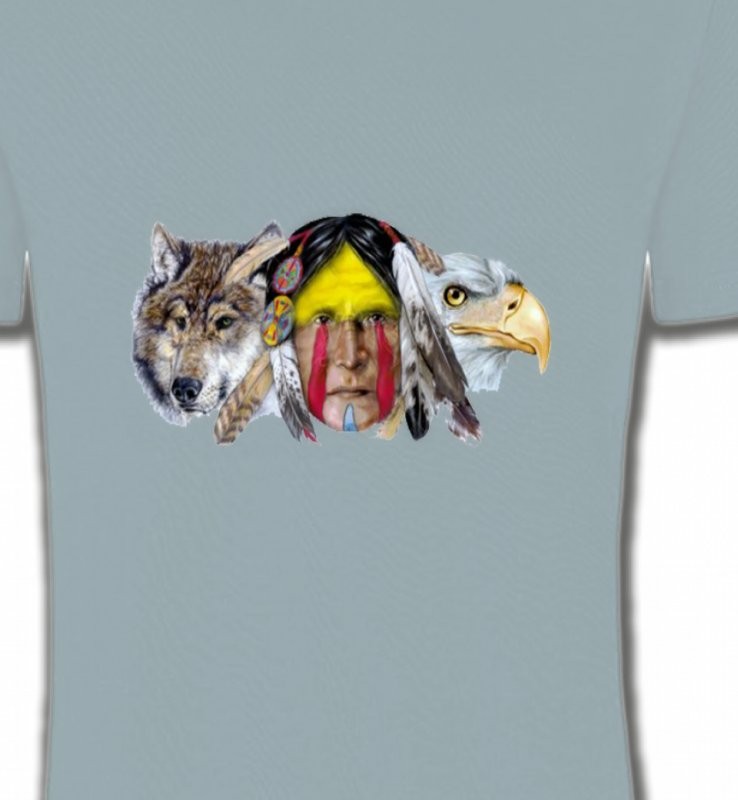 Indien au milieu d'un aigle et d'un loup (A)